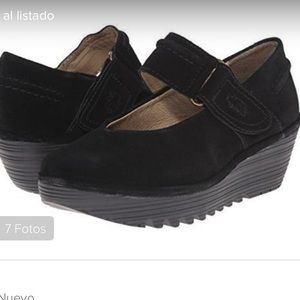 Fly London black suede Maryjane shoes size 8